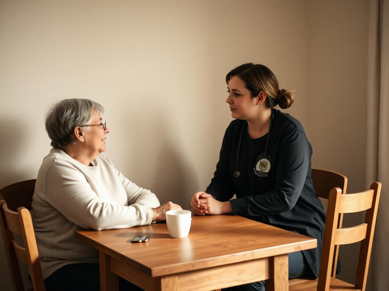 A warm conversation between a parent and a family support professional